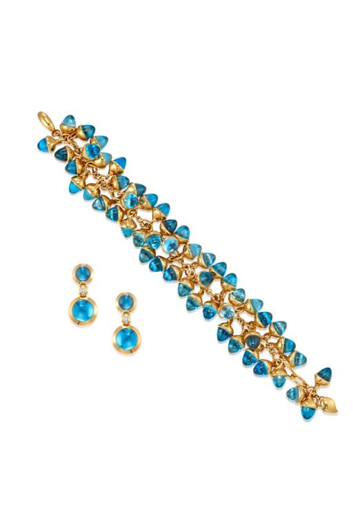 18k Gold Topaz and Diamond Jewelry Set