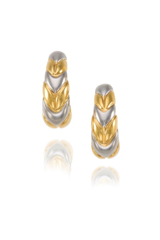 Pair of 18k Gold and Stainless Steel Earrings