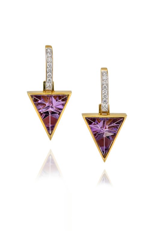Gold Amethyst and Diamond Earrings