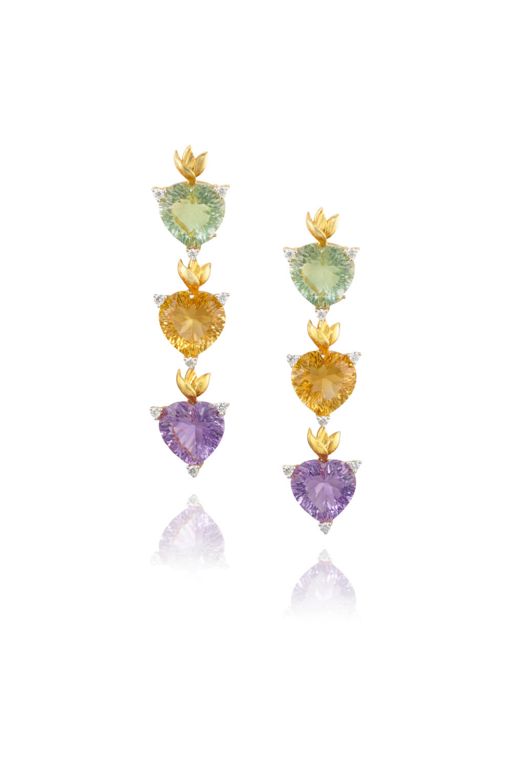 Pair of 18k Gold Multi-Gem Earrings