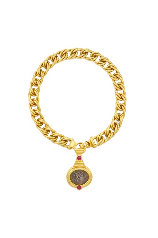18k Gold and Silver Ruby Pendant Necklace