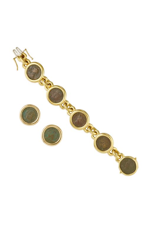 Gold Coin Bracelet and Earrings Set