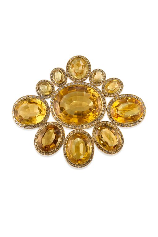 6k Gold Citrine and Diamond Pendant Brooch