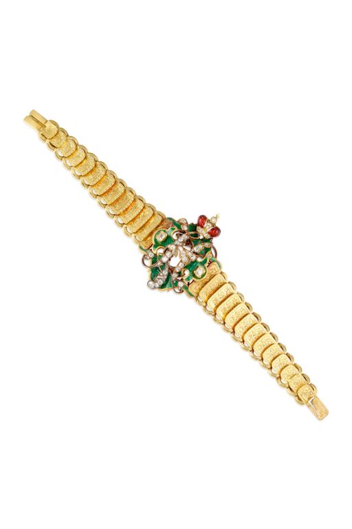 18k Gold Enamel and Diamond Bracelet