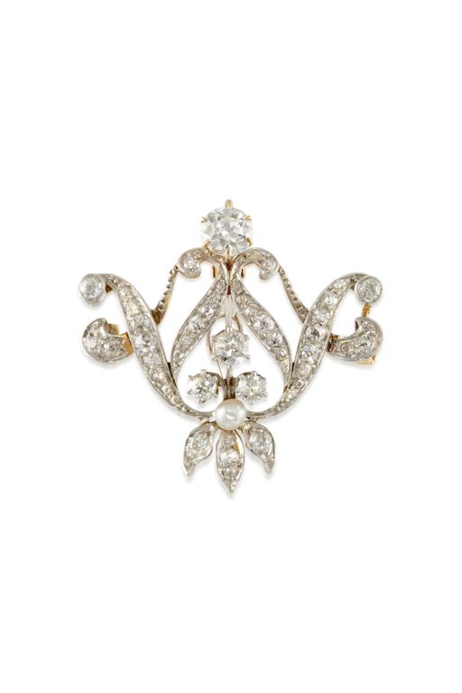 Gold Diamond and Pearl Pendant Brooch