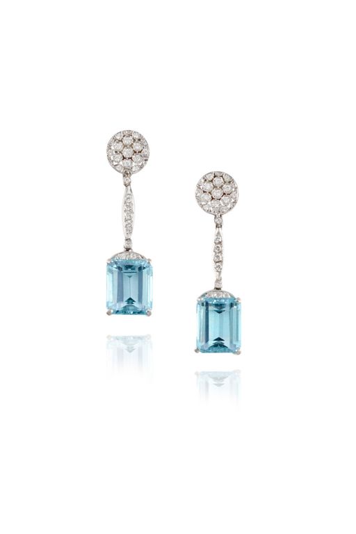 Pair of 18k Gold Aquamarine and Diamond Earrings