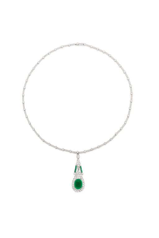 18k Gold Emerald and Diamond Pendant Necklace