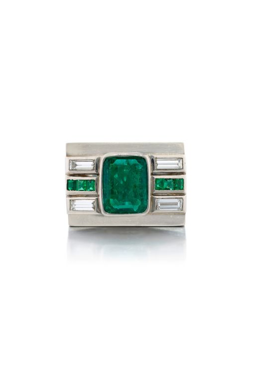 Platinum Emerald and Diamond Ring