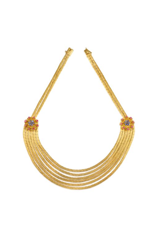 18k Gold Sapphire and Ruby Necklace
