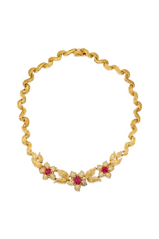18k Gold Ruby and Diamond Necklace