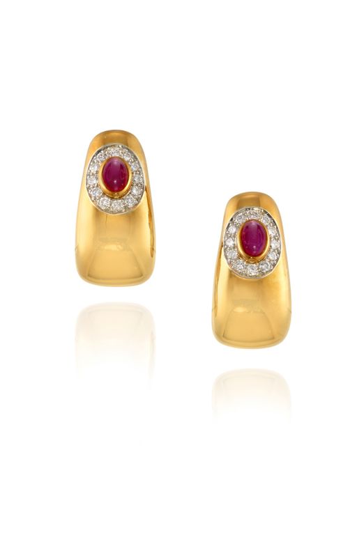 18k Gold and Platinum Ruby and Diamond Earrings