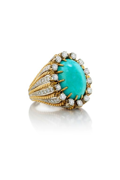 18k Gold Turquoise and Diamond Ring