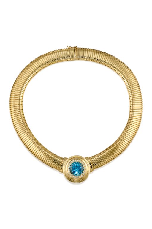 14k Gold Topaz and Diamond Necklace