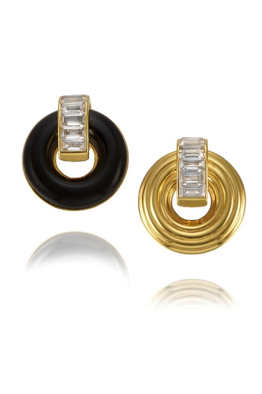 Pair of 18k Gold Topaz and Onyx Earrings