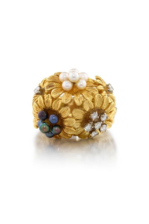 Gold Pearl and Diamond Ring