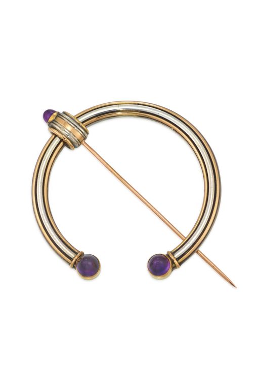 Silver and 18k Gold Amethyst Brooch