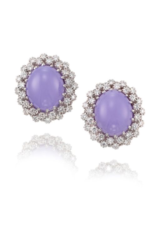 Pair of 14k Gold Jade and Diamond Earrings