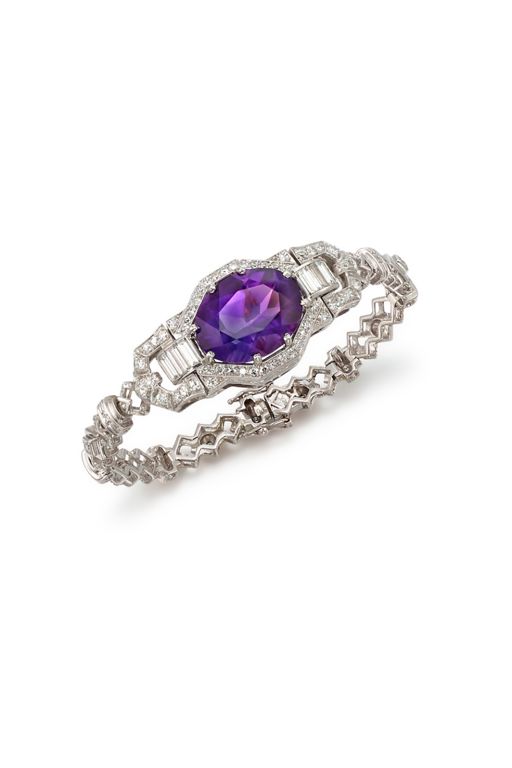 18k Gold Amethyst and Diamond Bracelet