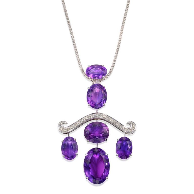 18k Gold Amethyst and Diamond Pendant Necklace