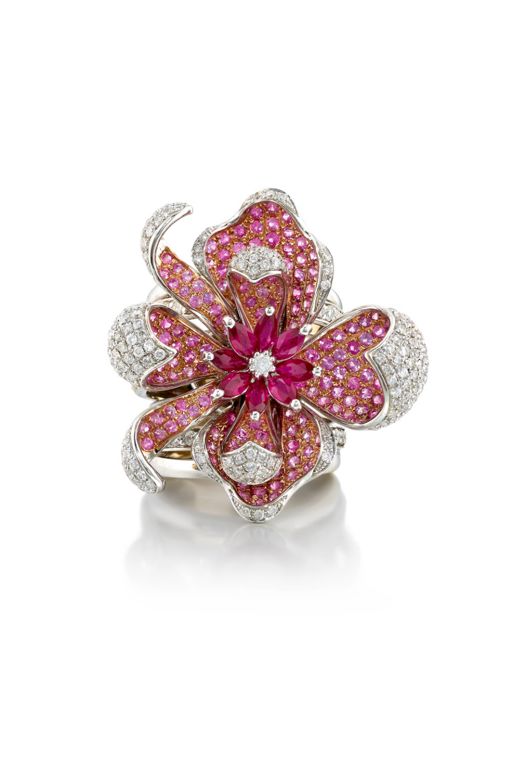 18k Gold Ruby Sapphire and Diamond Ring