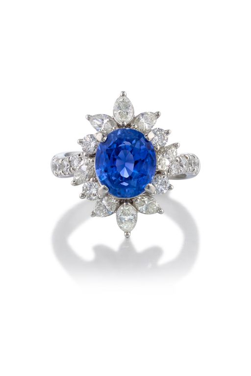 Platinum Sapphire and Diamond Ring