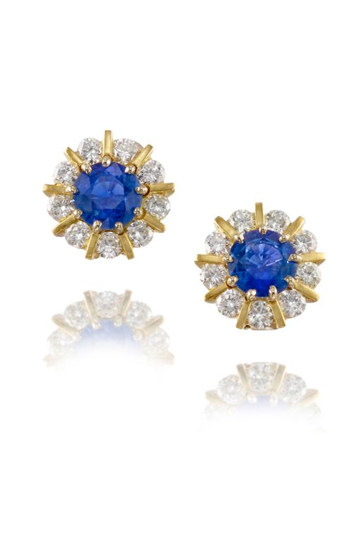 Pair of 18k Gold Sapphire and Diamond Earrings