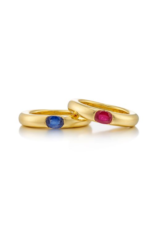 Two 18k Gold Sapphire and Ruby Rings