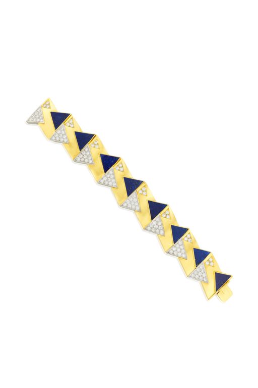 18k Gold Lapis Lazuli and Diamond Bracelet