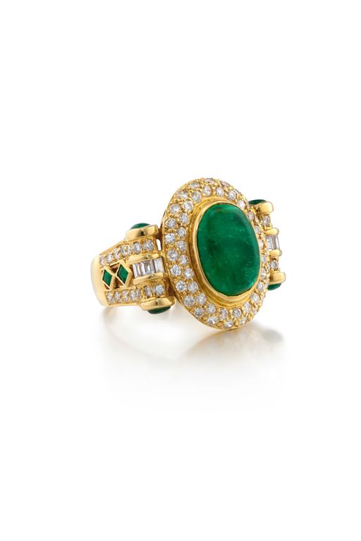 18k Gold Emerald and Diamond Ring