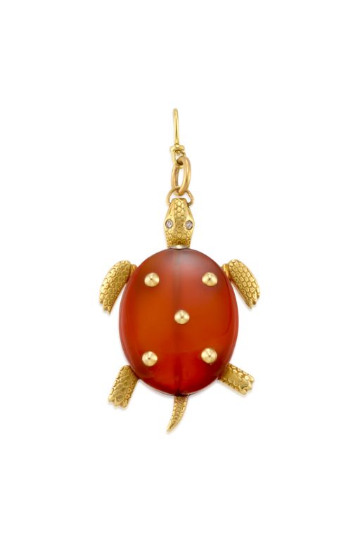 18k Gold Carnelian and Diamond Pendant
