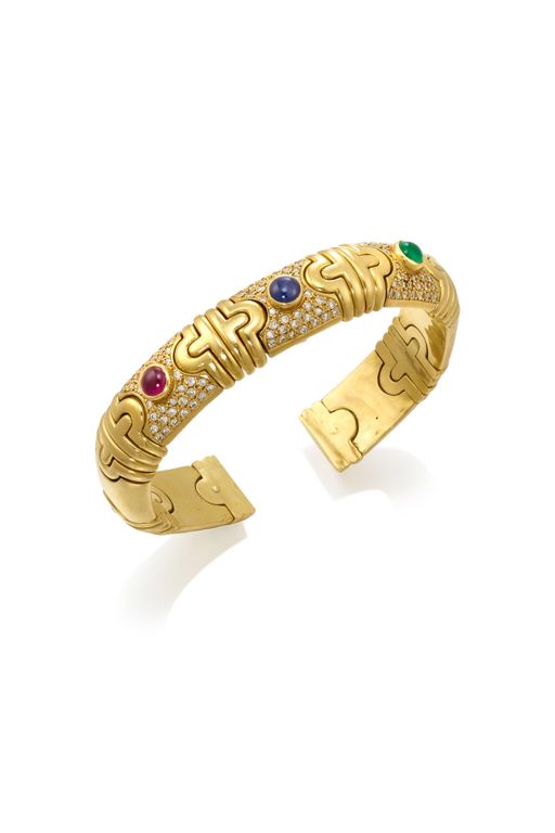 18k Gold Emerald, Sapphire and Ruby Bracelet