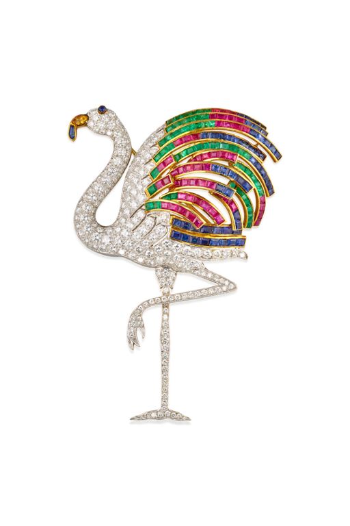 14k Gold Multi-Gem and Diamond Brooch