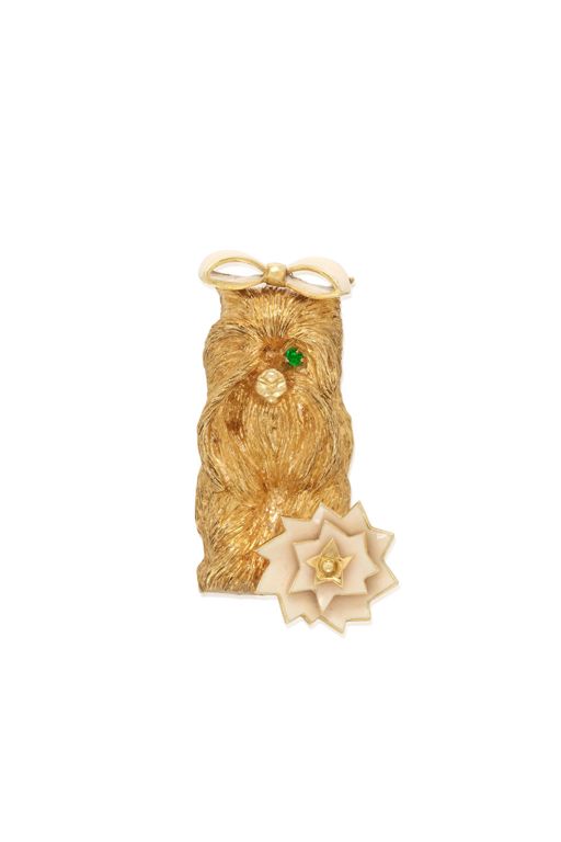 18k Gold Emerald and Enamel Brooch