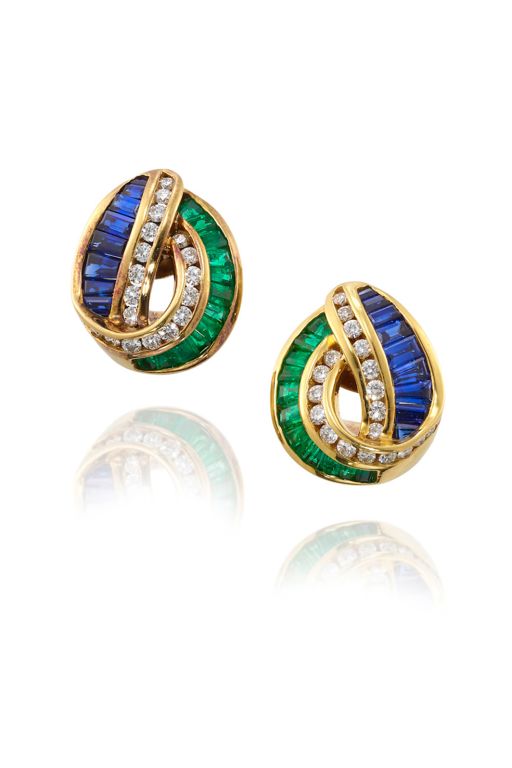 Pair of 18k Gold Multi-Gem Earrings