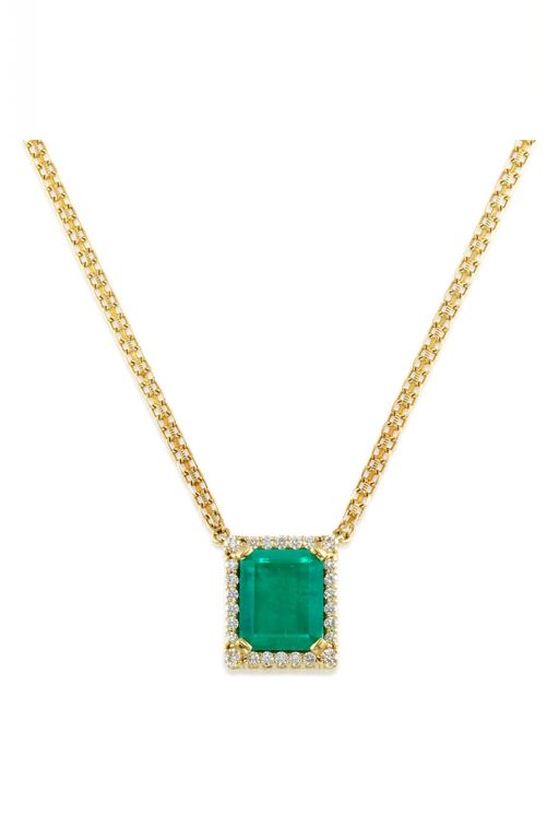 Gold Emerald and Diamond Pendant Necklace