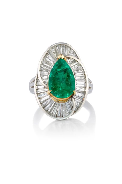Platinum and 18k Gold Emerald and Diamond Ring