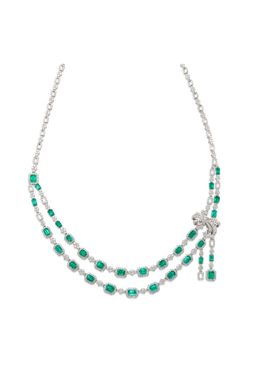 18k Gold Emerald and Diamond Necklace