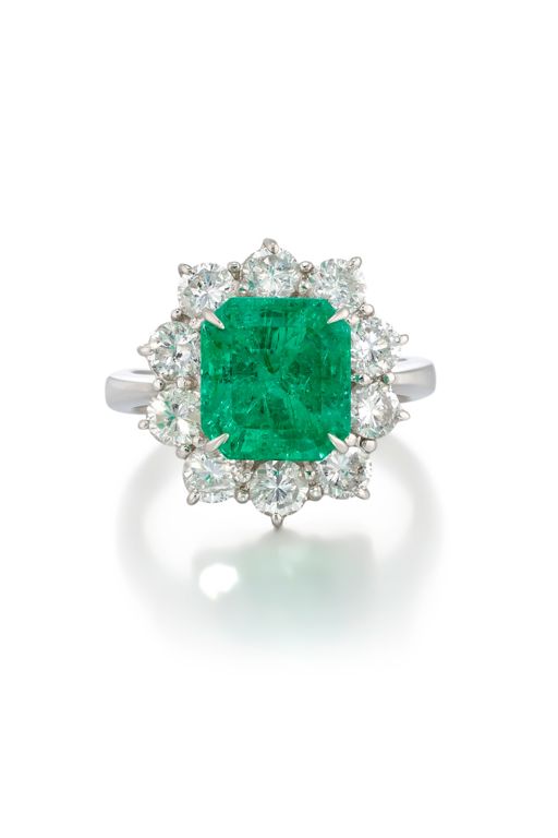 Platinum Emerald and Diamond Ring