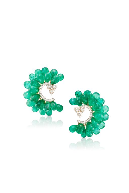 Pair of 18k Gold Emerald and Diamond Earrings