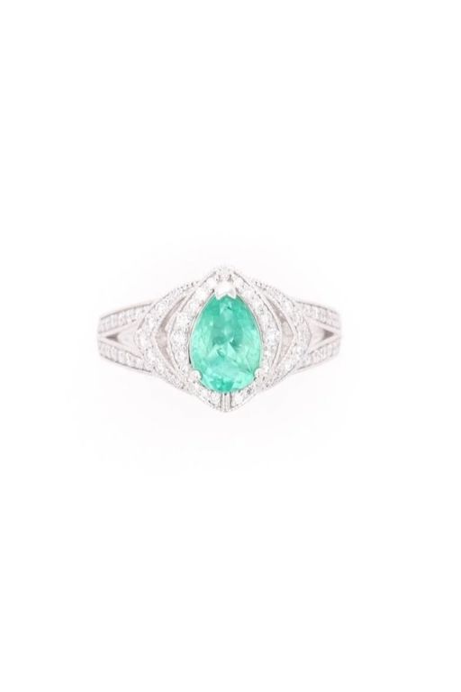 Platinum Emerald and Diamond Ring