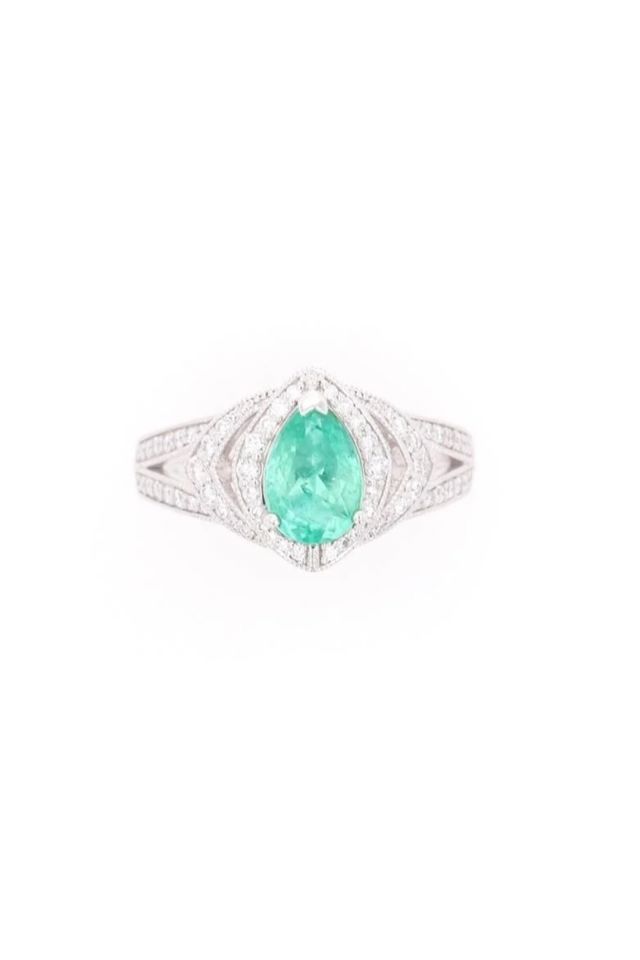 Platinum Emerald and Diamond Ring
