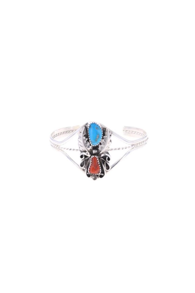 Sterling Silver Turquoise and Coral Bracelet
