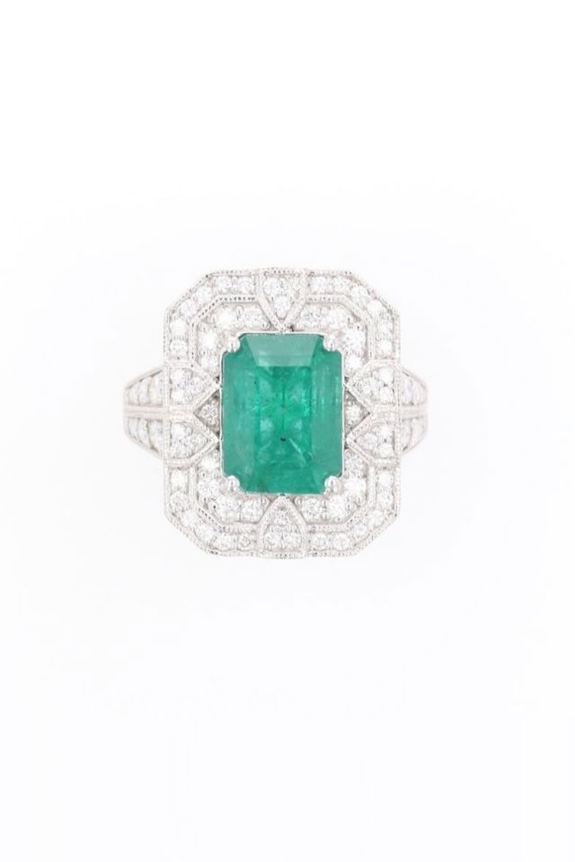 Platinum Emerald and Diamond Ring
