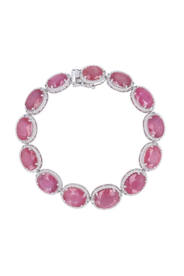 Sterling Silver Ruby and Diamond Bracelet