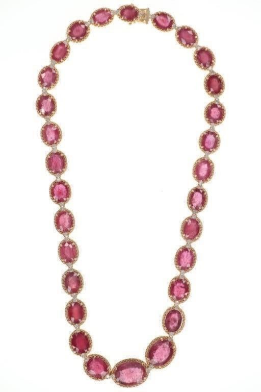 Sterling Silver Ruby and Diamond Necklace