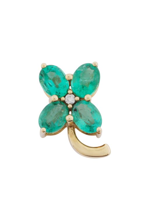 Yellow Metal Emerald and Diamond Flower Pendant