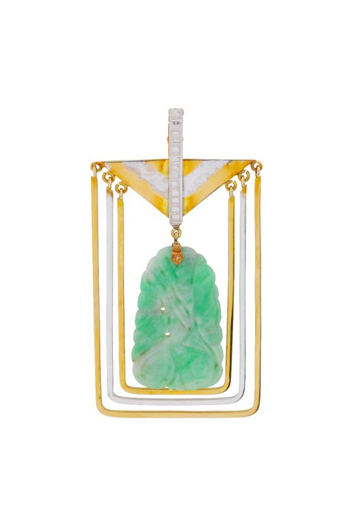 14k Yellow and White Gold Jade Pendant
