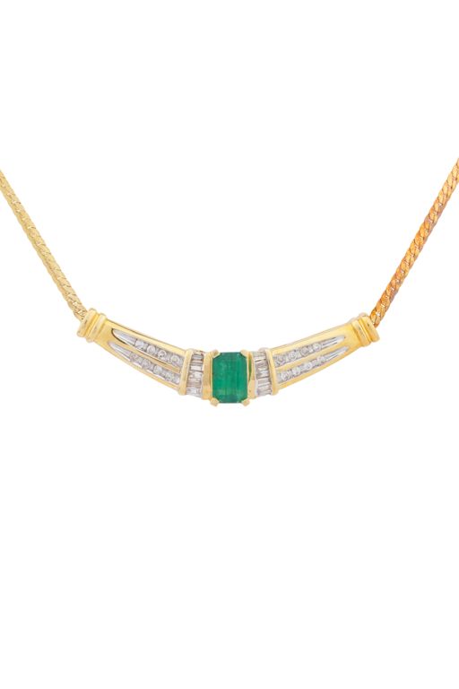 14k Gold Emerald and Diamond Pendant Necklace