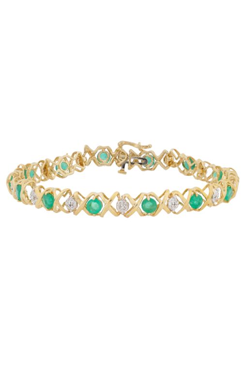 14k Gold Emerald and Diamond Bracelet