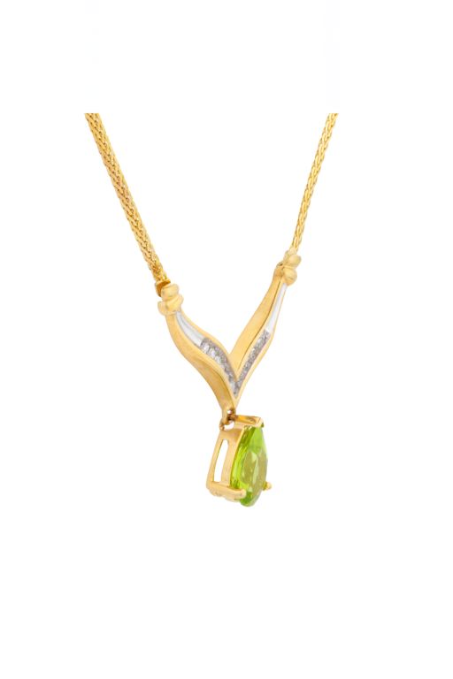 14k Gold Peridot and Diamond Pendant Necklace